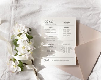 Minimalist Wedding Party Itinerary, Wedding Day Details, Wedding Day Schedule, Wedding Party Timeline, Bridal Party Timeline