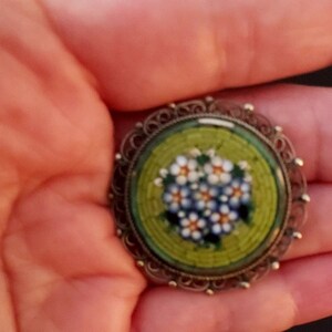 Vintage 1950s Italian Mosaic Floral Motif Circular Pin