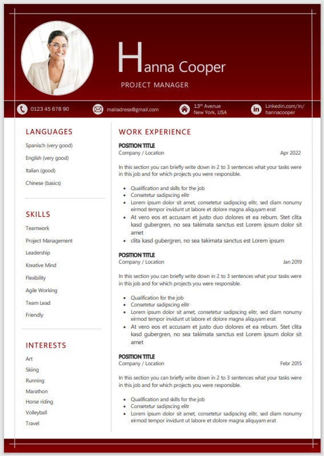 CV Lebenslauf Professionell Word Rot Silver Silber CV Word Curriculum ...