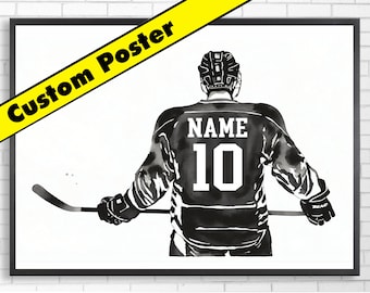 Póster de hockey personalizado / Nombre personalizado / Descarga digital / Regalos personalizados / Archivo PNG / Regalos para niños / Arte de pared de hockey / Regalo de hockey