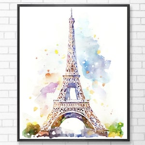 Eiffel Tower Watercolor Art Print | Paris Watercolor | Digital Download | Paris Poster | Paris Eiffel Tower France