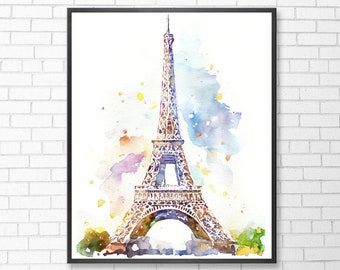 Eiffel Tower Watercolor Art Print | Paris Watercolor | Digital Download | Paris Poster | Paris Eiffel Tower France