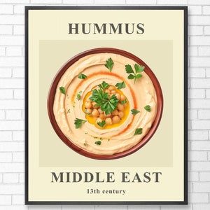 Hummus Poster | Mediterranean Kitchen | Lebanon Food | Mid Century Modern | Hummus Print | Illustrated Food | Housewarming Gift