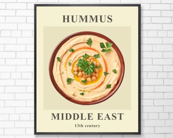 Hummus Poster | Mediterrane Küche | Libanon Essen | Mid Century Modern | Hummus Druck | Illustriertes Essen | Einweihungsgeschenk