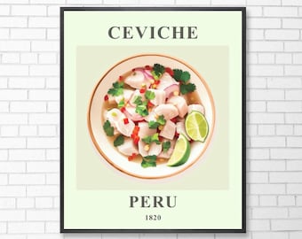 Poster do Ceviche mim Peru Poster | Arte Peru | Kola do Inca Pôster | Impressão Alimentar | Comida peruana vintage de <br> Crie Seu Próprio Produto! Decoração Latina | Download Digital