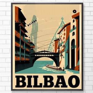 Retro Reise Poster, Reise Art Print, Bilbao Wandkunst, Bilbao Art Print, Bilbao Reise Poster, Spanien Wand-Dekor, digitaler Download