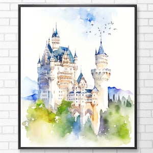 Neuschwanstein Castle Poster | Digital Download | Neuschwanstein Castle Wall Art | Neuschwanstein Castle Print | Neuschwanstein Watercolor