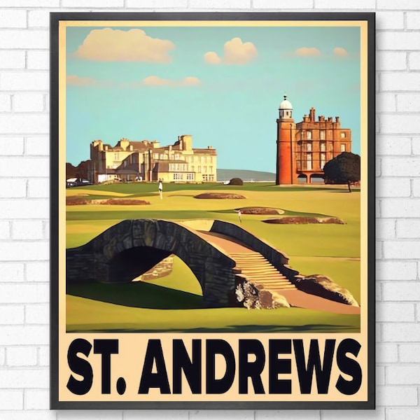 Affiche de golf de St Andrews | Téléchargement numérique | Affiche de golf | Poste de St Andrews | Old Course à St Andrews | Saint Andrews | Parcours de golf de St Andrews