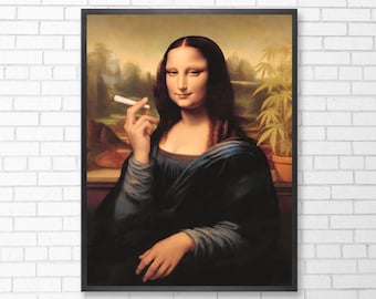 Mona Lisa Smoking | Digital Download | Alter Art | Whimsical Wall Art |  Funny Altered Art | Mona Lisa Oil Painting