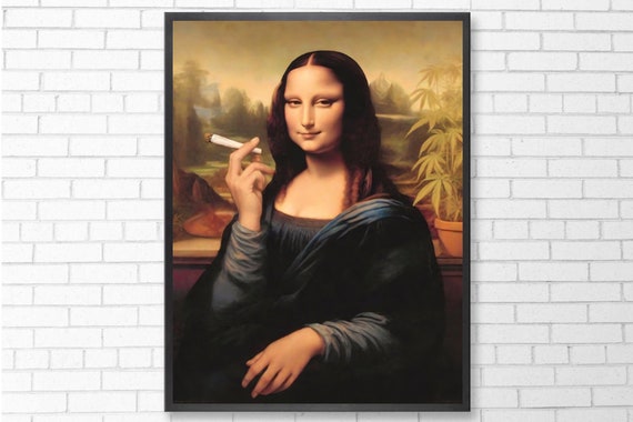 Mona Lisa Smoking | Digital Download | Alter Art | Whimsical Wall Art |  Funny Altered Art | Mona Lisa Oil Painting | Alter Print