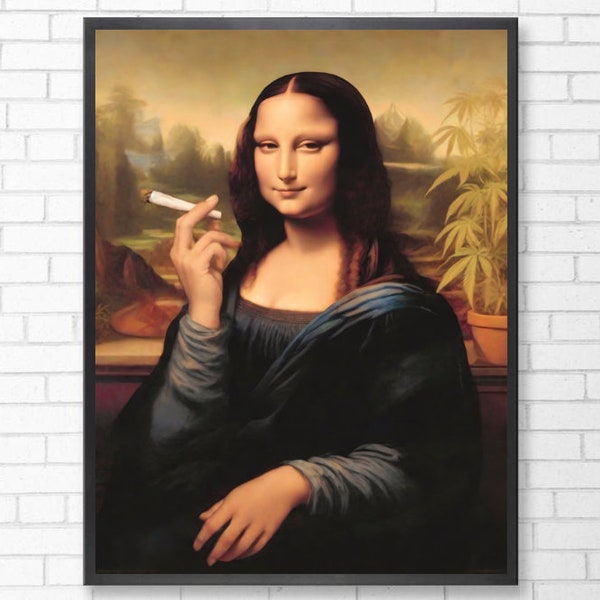 Mona Lisa Smoking | Digital Download | Alter Art | Whimsical Wall Art | Funny Altered Art | Mona Lisa Oil Painting | Alter Print