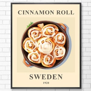 Cinnamon Roll Poster | Digital Download | Sweden Art | Retro Cinnamon Bun Poster | Food Art I Instant Download I Sweden Food
