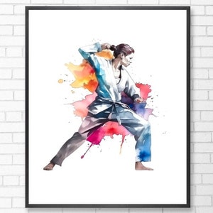Dziewczyna Judo | Plakat Judo | Pobieranie cyfrowe | Sztuki walki | Akwarela | Judo | Dekoracja ścienna | Plakat artystyczny | Sztuka Judo | Wydruk Judo I Plik PNG
