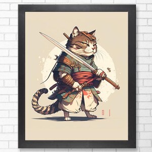 Japanese Samurai Cat, Japanese Art Print, Wall Art, Japanese art, Japanese wall art, Japanese Poster, Digital Download