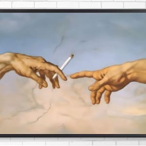 The Creation Of Adam Print | Printable Art I Cigarette | Funny Altered Art I Michelangelo Art | Wall Art Decor | Altered Vintage