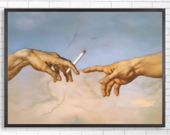 The Creation of Adam Print | Printable Art I Cigarette | Funny Altered Art  I Michelangelo Art | Wall Art Decor | Altered Vintage
