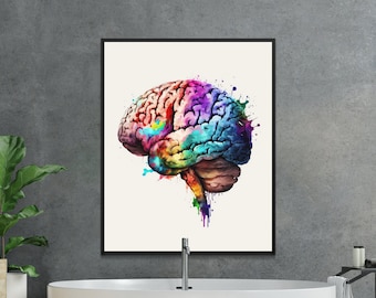 Neurology Art, Watercolor Print, Neurodiversity Brain Art, PNG FIle, Neurologist Gift, Brain Painting, Medical Art, Brain Art Print