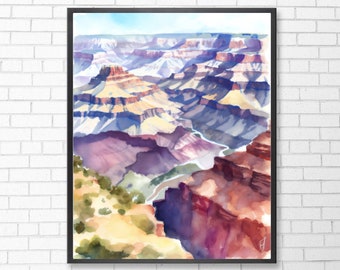 Affiche du parc national | Aquarelle du Grand Canyon | Impression du parc national du Grand Canyon | Art du parc national | Art du Grand Canyon | Téléchargement numérique