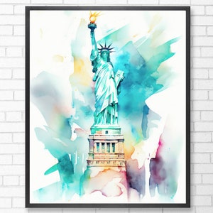 New York | Watercolor | Statue Of Liberty Wall Art | Lady Liberty Wall Art | Art Print | Digital Art | Digital Download