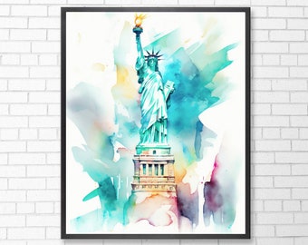 New York | Watercolor | Statue Of Liberty Wall Art | Lady Liberty Wall Art | Art Print | Digital Art | Digital Download