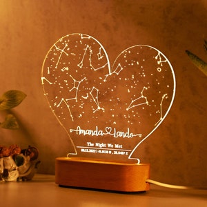 Lampe graphique de la constellation personnalisée - Cadeau carte des étoiles avec veilleuse - Cadeau carte du ciel étoilé pour couples - Cadeau pour petit ami / petite amie