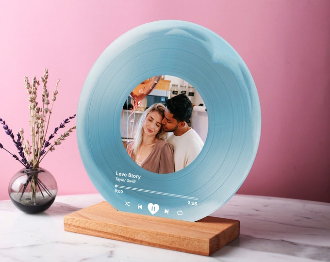 Personalized Vinyl Record with Photo - Birthday Gift for Her Him - Valentines Day Gift - Acrylic Song Plaque - Anniversary Gift for Friends