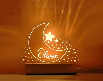 Personalized Night Light with Moon & Stars: Custom Name Night Light Gift, Baby Gift,Personalised Gift for Kids,Kids Room Decor,Bedside Light