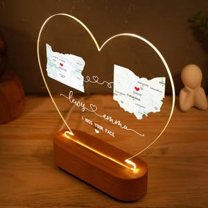 Luz de noche personalizada con dos mapas para parejas: regalo para ella/él, regalo para una relación a larga distancia, regalo de despedida, regalo para pareja, regalo de Navidad