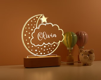 Personalized Moon and Star Nightlight,Custom Clouds Night Light with Name,Nursery Lamp,Baby Bedroom Night Light,Birthday Gifts for Baby
