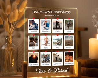 Impresión de collage de fotos personalizado: Un año de felicidad: aniversario, regalo de cumpleaños, regalo de Navidad, regalo para ella, regalo para él