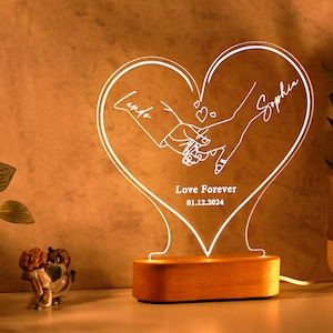 Custom Night Light as Valentines Day Gift - Anniversary gift - Romantic gift for couple - Gift for Him - Names And Date - Engagement Gift