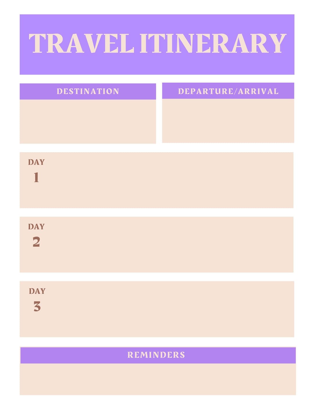 Travel Itinerary Template 3 Day Trip Etsy Australia