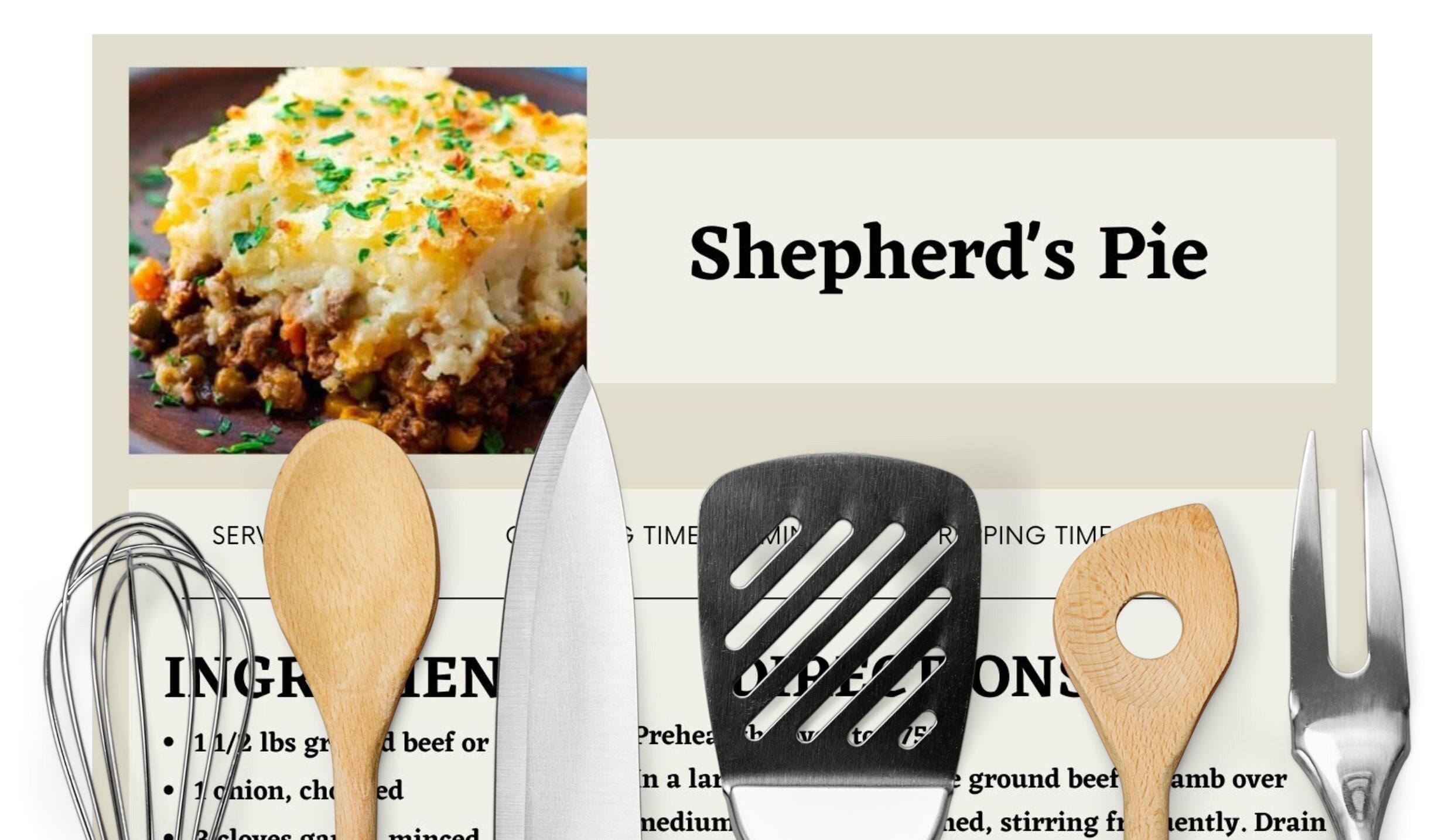 Shepherd's Pie Recipe Cookbook, Digital Recipe, Recipe Template, Printable Recipe, Recipe Cook ...