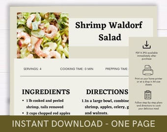 Shrimp Waldorf  Salad Cookbook Recipe, Delicious Dish Recipe, Easy Recipe Template, Printable Food Recipe, Cooking Procedure, Food Recipe