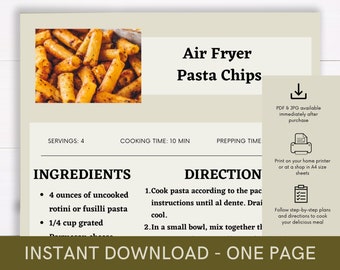 Air Fryer  Pasta Chips Cookbook Recipe, Digital Recipe, Easy Recipe Template, Printable Food Recipe, Download Cook Procedure, Food Recipe