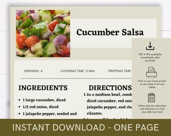 Cucumber Salsa Recipe, Digital Recipe, Recipe Template, Printable Recipe, Download Cook Procedure, Recipe Cook Guide Recipe, Party Dish
