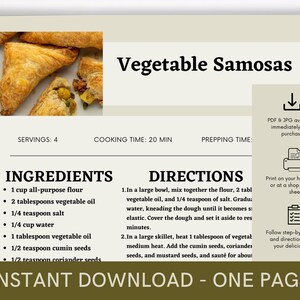 Vegetable Samosas Cookbook Recipe, Delicious Dish Recipe, Easy Recipe Template, Printable Food Recipe, Download Cook Procedure, Food Recipe