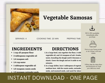 Vegetable Samosas Cookbook Recipe, Delicious Dish Recipe, Easy Recipe Template, Printable Food Recipe, Download Cook Procedure, Food Recipe
