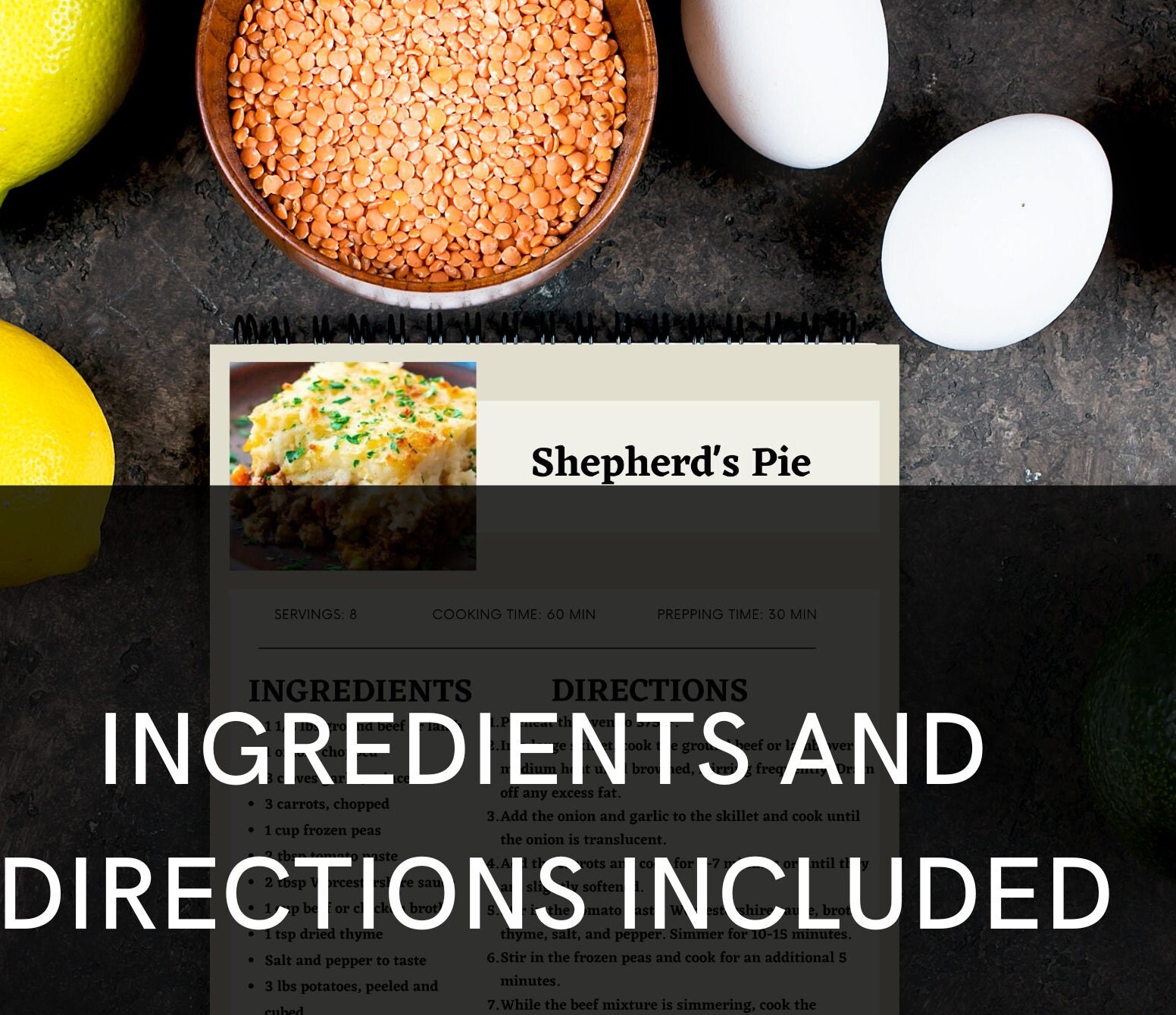 Shepherd's Pie Recipe Cookbook, Digital Recipe, Recipe Template, Printable Recipe, Recipe Cook ...