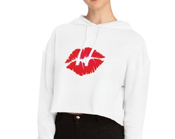 Womens cropped hoodie kiss crop sweatshirt