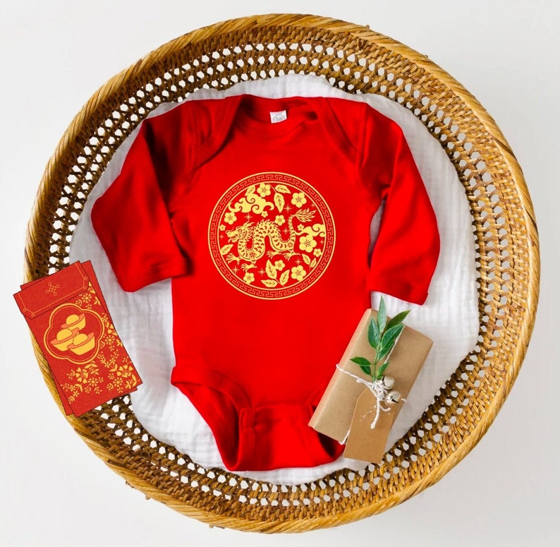 Chinese New Years 2024 Baby Bodysuit, Year of the Dragon Onesie, Lunar