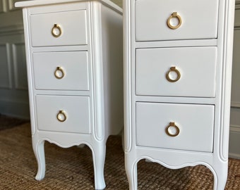 SOLD***SOLD***  Pair of White Modern French Provincial Bedside Tables Nightstands