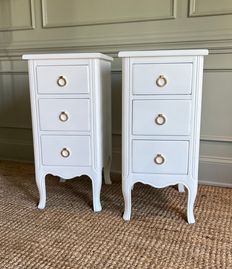 Pair of White Modern French Provincial Bedside Tables Nightstands Etsy