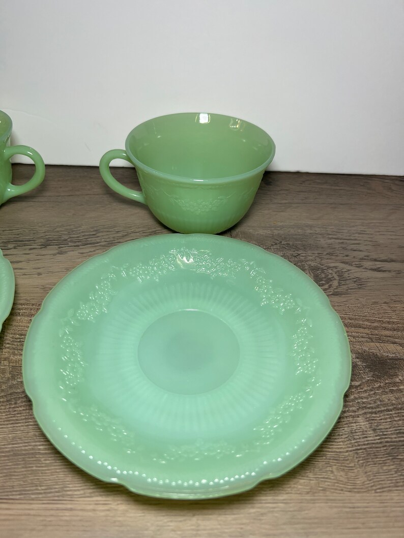 Vintage Jadeite Fire King Alice Cup and Saucer Set of Two Etsy
