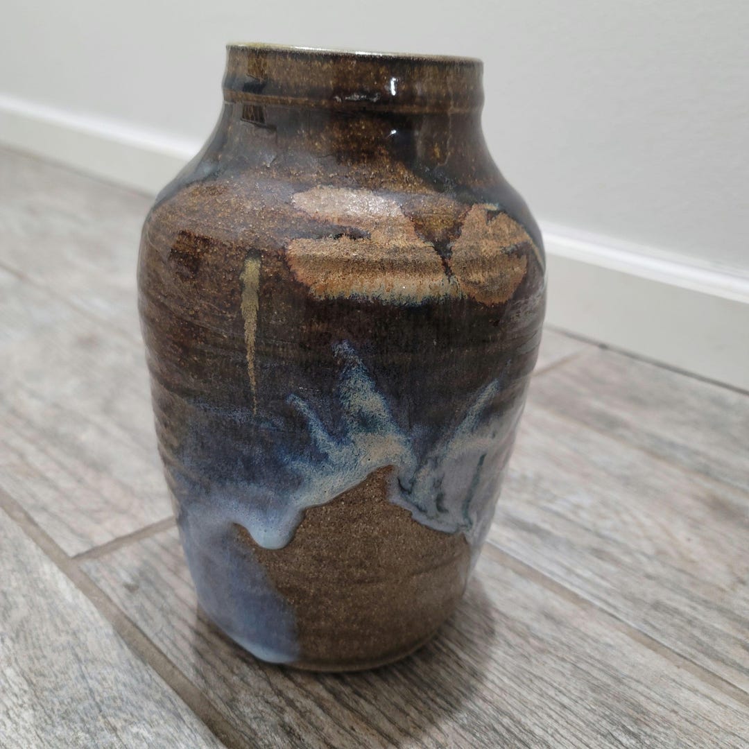 Studio Art Pottery Vase Hand Thrown Drip Glaze Artist Signed - Etsy