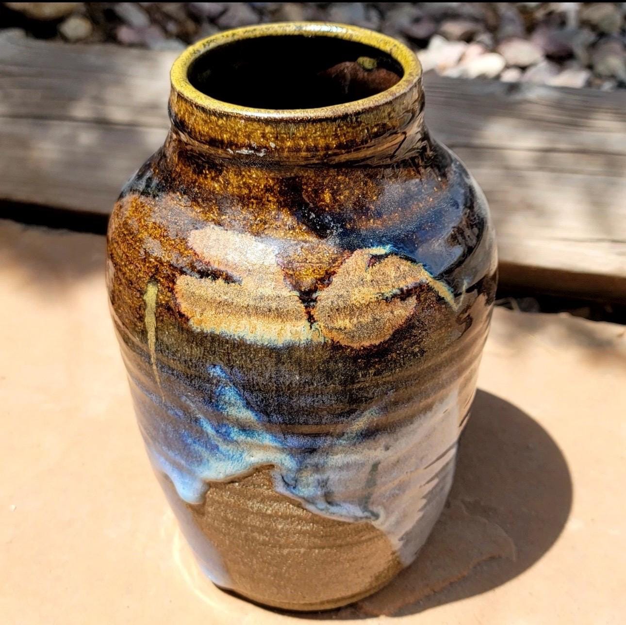 Studio Art Pottery Vase Hand Thrown Drip Glaze Artist Signed - Etsy