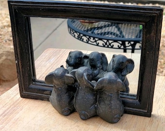 Pier 1 Reflecting Elephants Mirror with Attached Stand Arm  6" x 8"