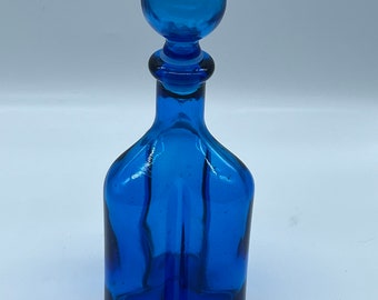 Cobalt Blue Glass Empoli 3 Lobed Bottle Decanter with Stopper 9.75"