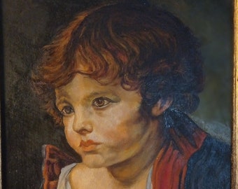 Stijlvol schilderij portret van een jongen naar Jean-Baptiste Greuze, gesigneerd F. Sack