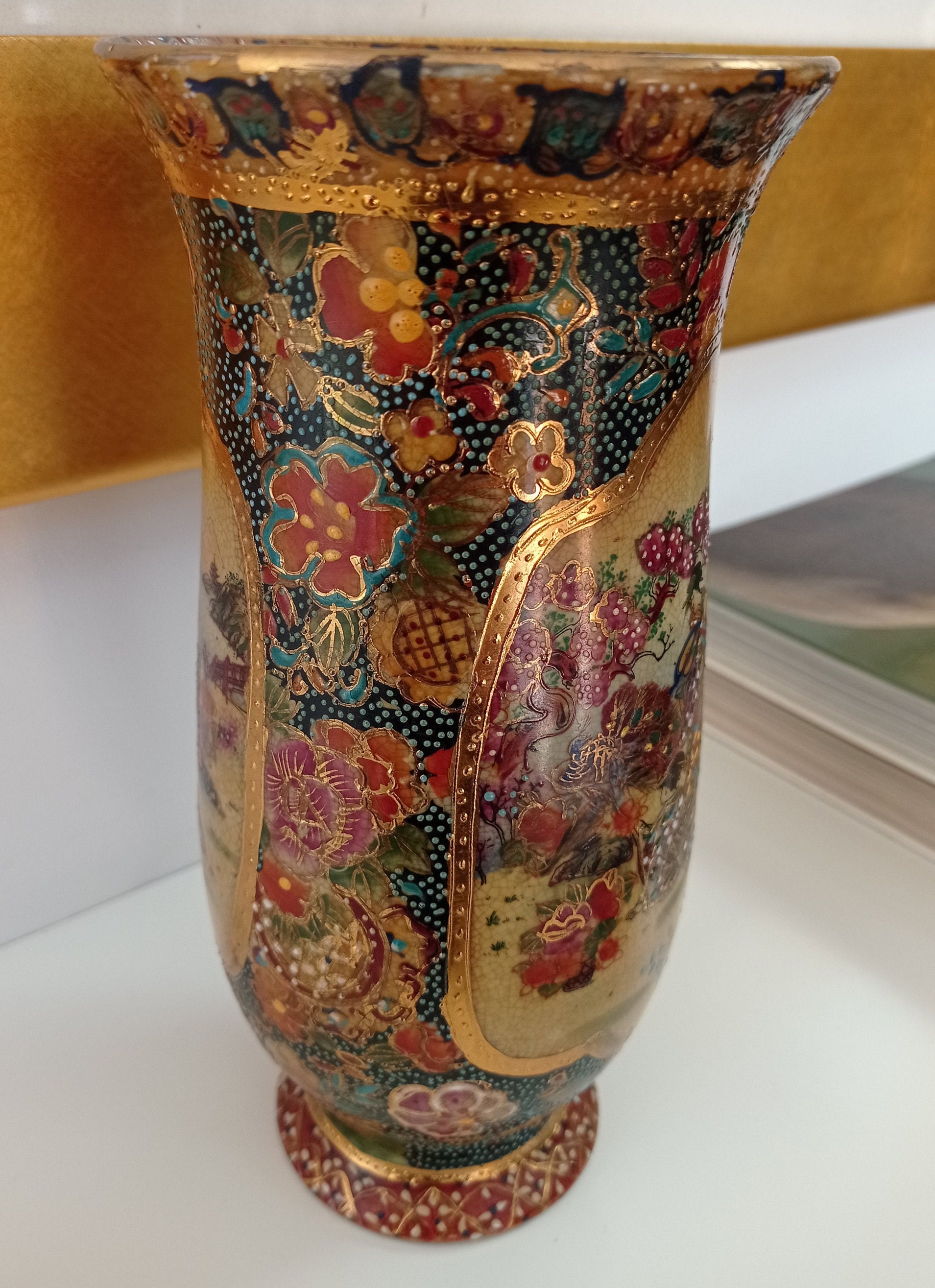 Beautiful Old Satsuma Vase With Enamel and Gold Accents Etsy